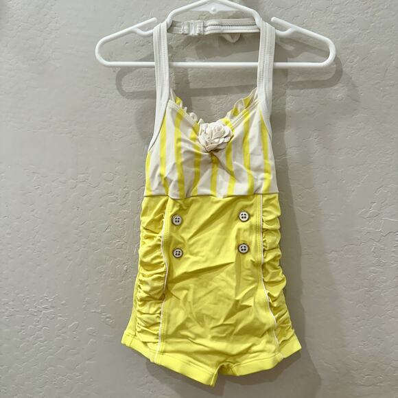 Janie & Jack Yellow Stripe One-Piece Swimsuit - Picture 1 of 9